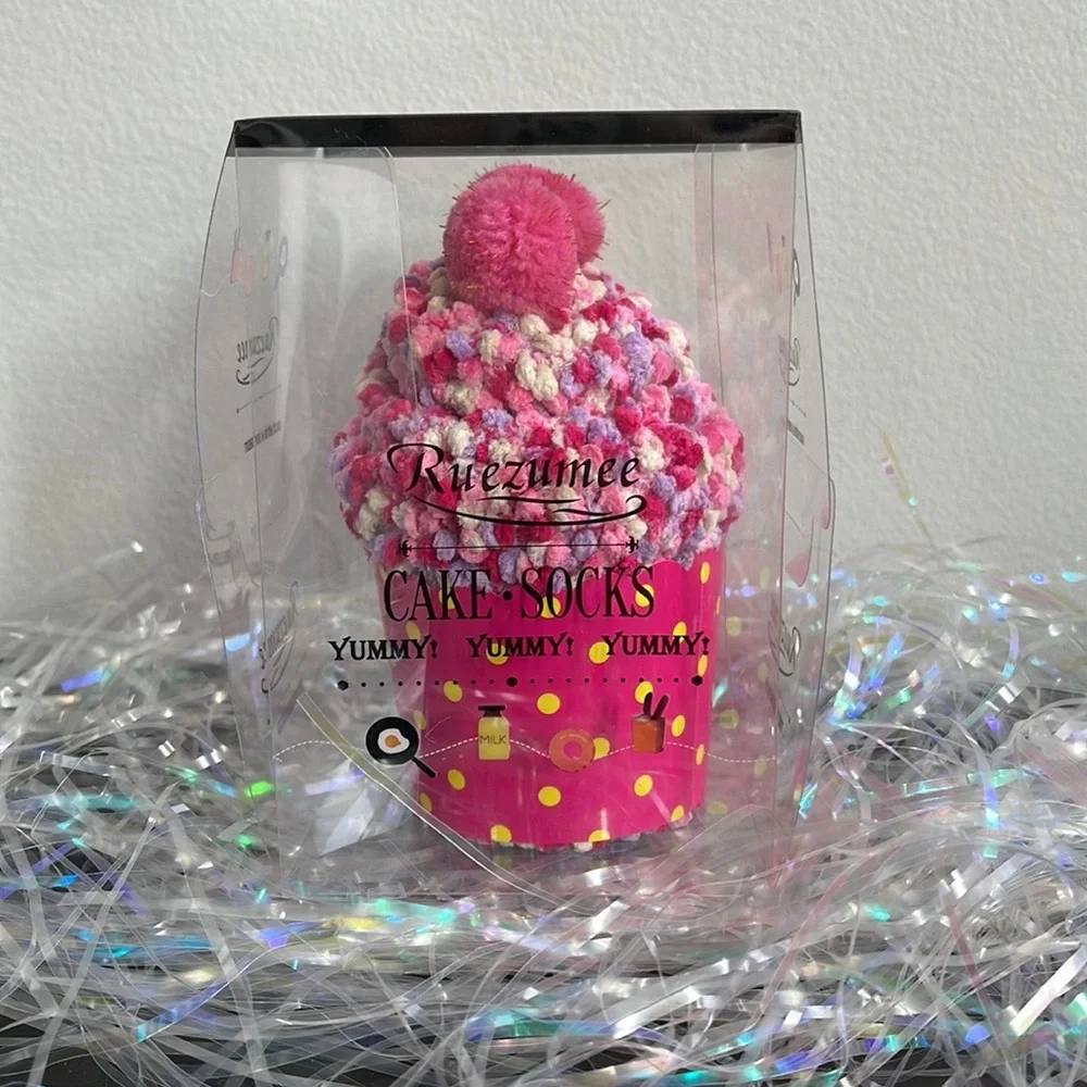 Confetti Cupcake Socks with Pom Poms in Box